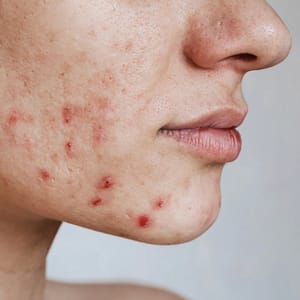 Close-up acne huid behandeling Dermatique Badhoevedorp